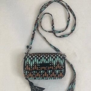 Vera Bradley All In One Crossbody Wallet Purse Sierra Stream Blue Brown